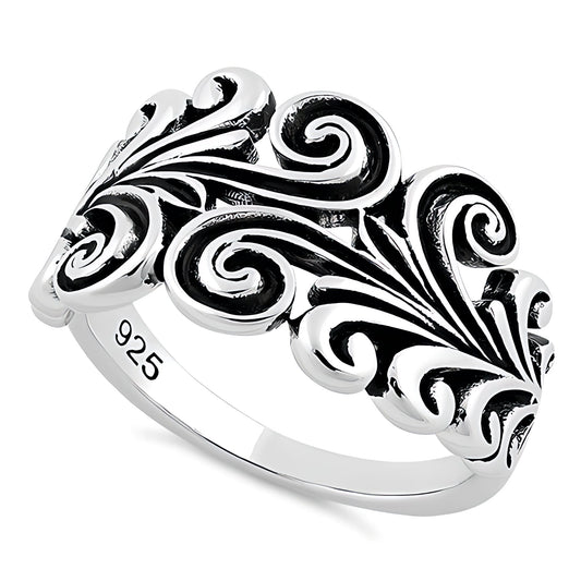 Sterling Silver 3.3mm Oxidized Scroll Swirl Filigree Band Ring for Women