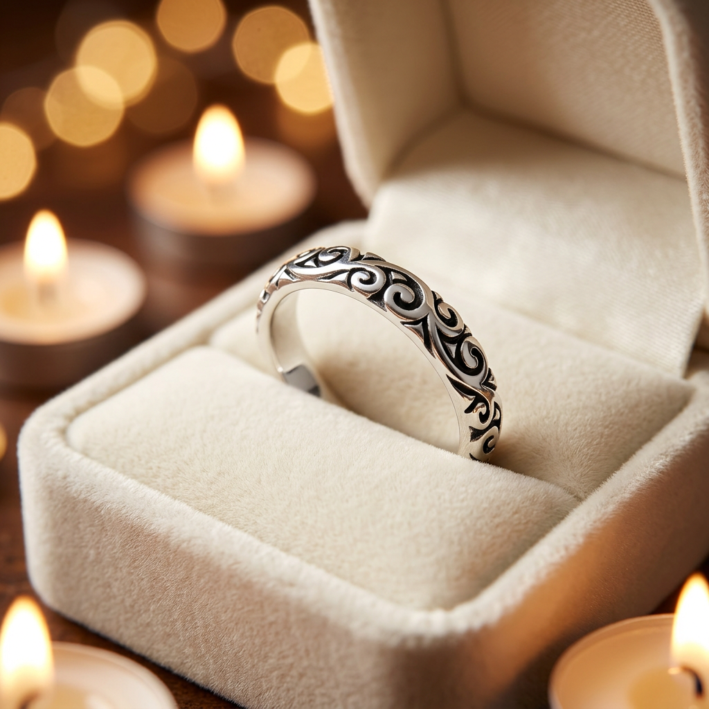 Sterling Silver 3.6mm Oxidized Scroll Swirl Eternity Band Ring for Women life3