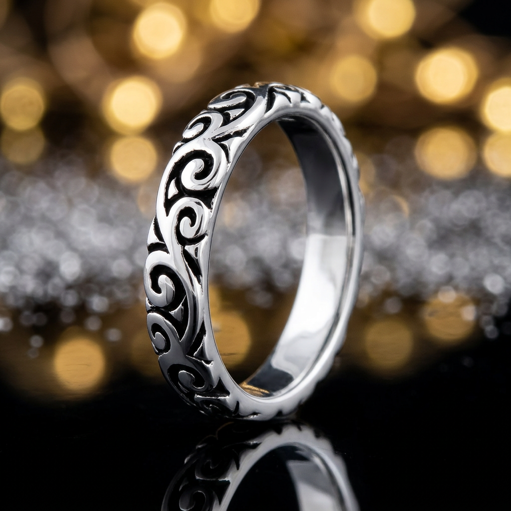 Sterling Silver 3.6mm Oxidized Scroll Swirl Eternity Band Ring for Women life4