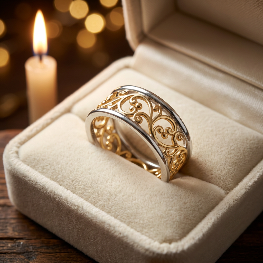 Gold Plated Sterling Silver Two Tone Vine Eternity Band Ring for Women life3