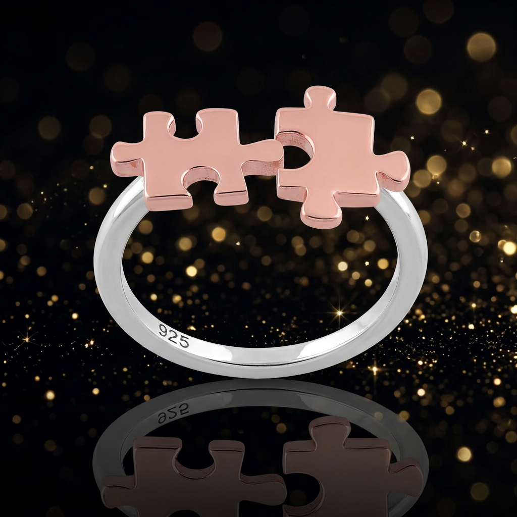 Two Tone Rose Gold Plated Sterling Silver Interlocking Puzzle Piece Ring for Women life4