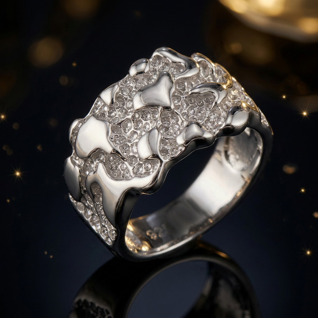 Sterling Silver 7.4mm Nugget Textured Band Ring for Men life4