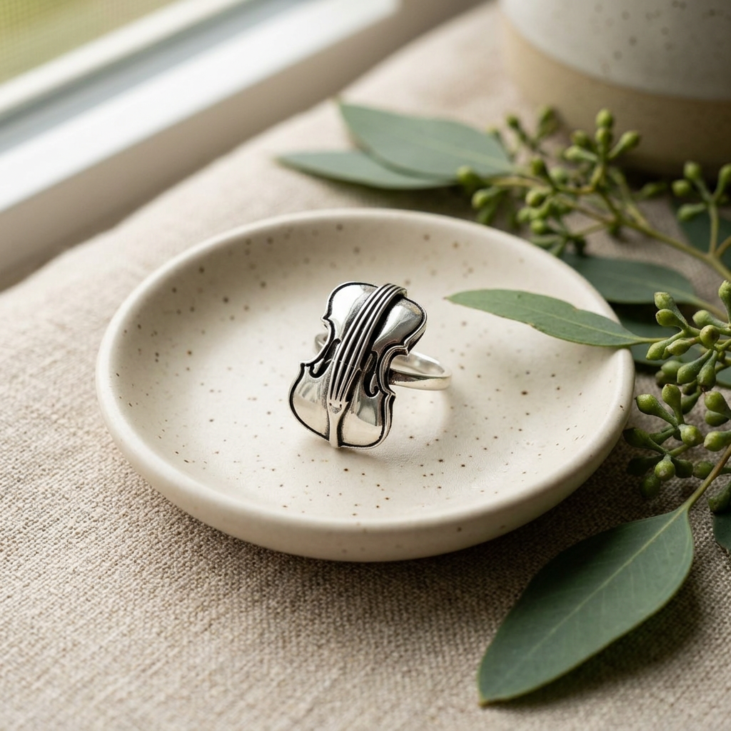 Sterling Silver Violin Music Ring for Women life2