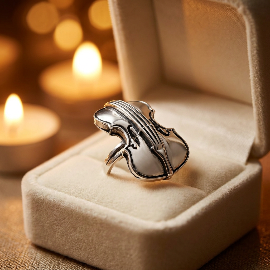 Sterling Silver Violin Music Ring for Women life3