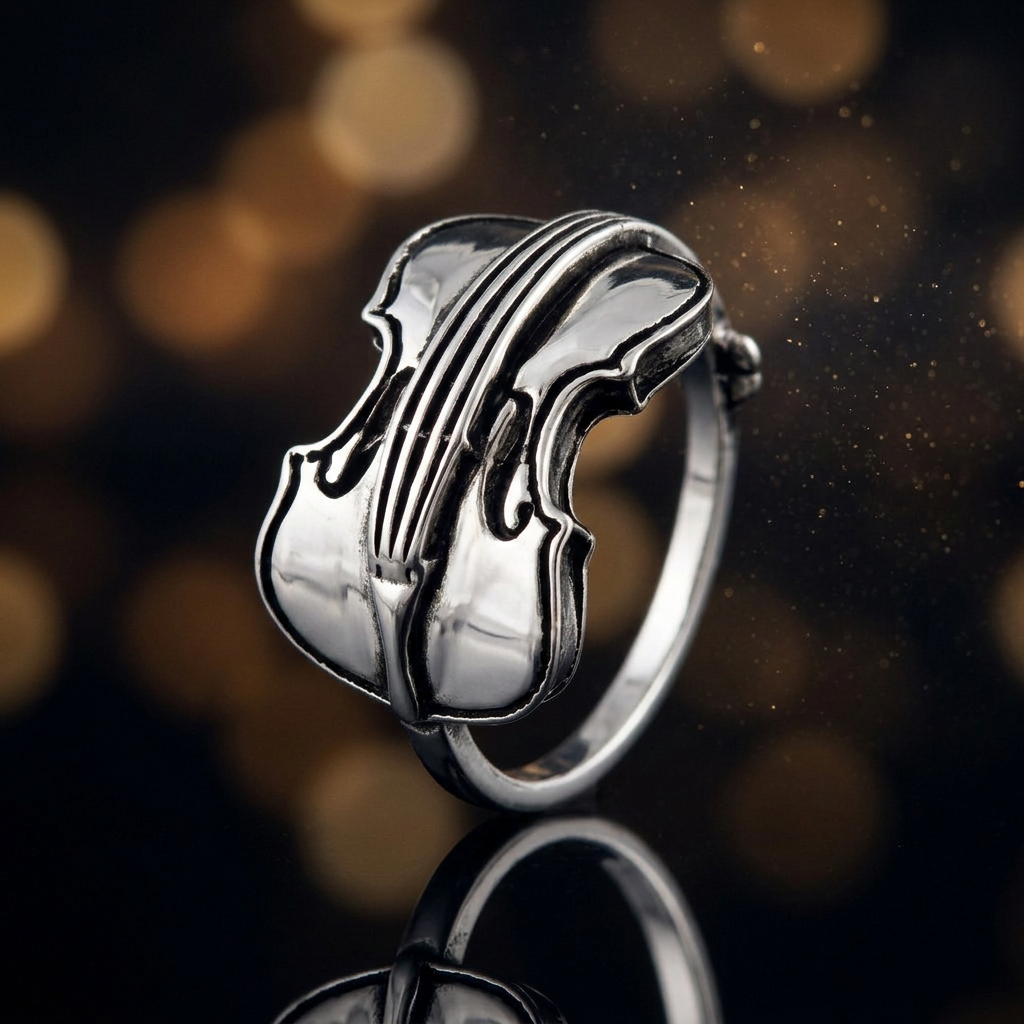 Sterling Silver Violin Music Ring for Women life4