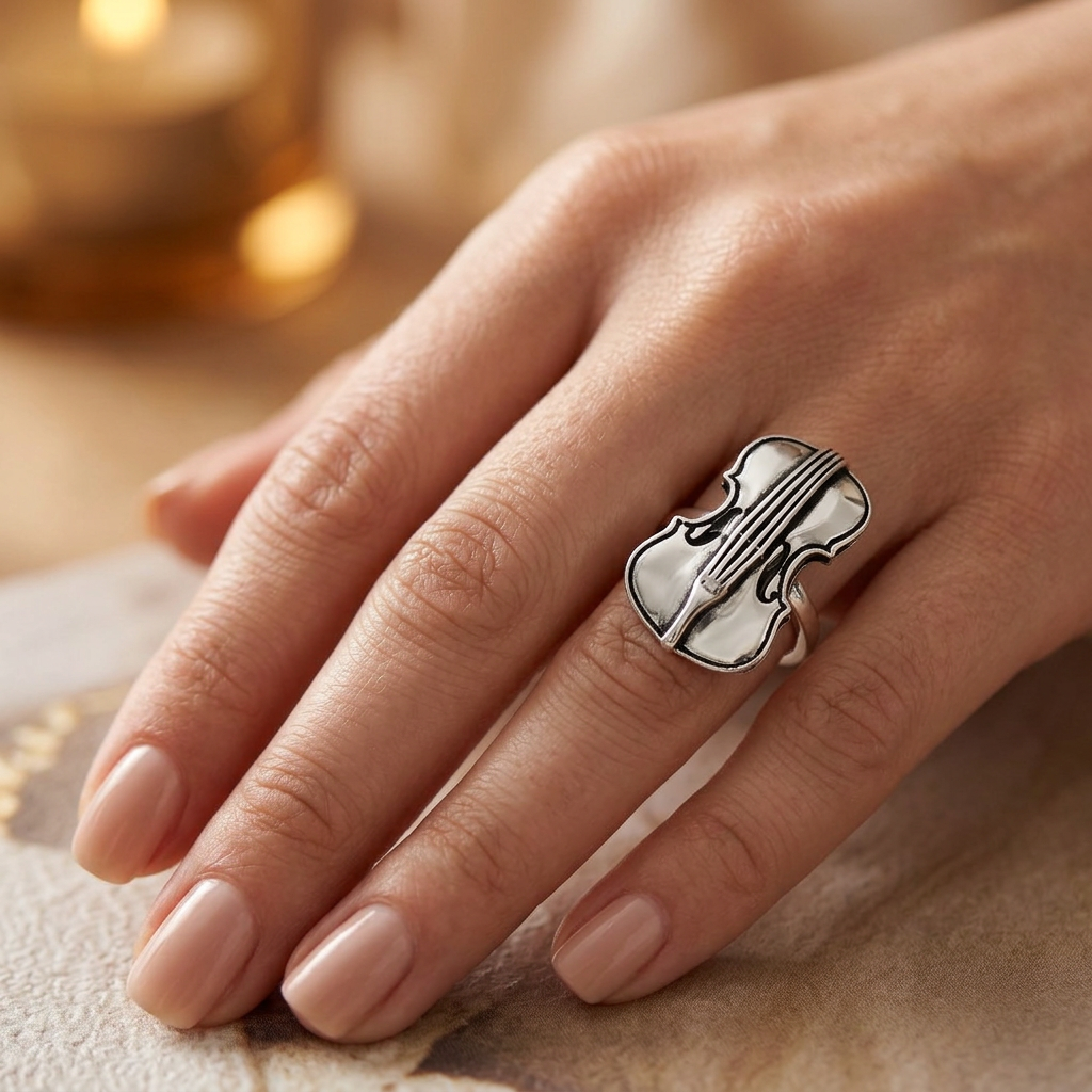 Sterling Silver Violin Music Ring for Women model