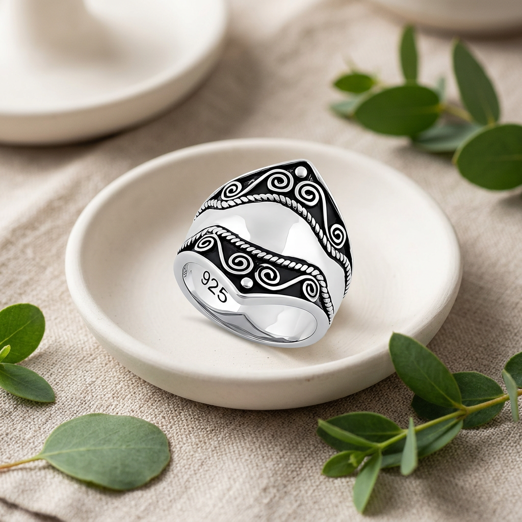 Sterling Silver 9mm Oxidized Bali Spiral and Rope Saddle Ring for Women life2