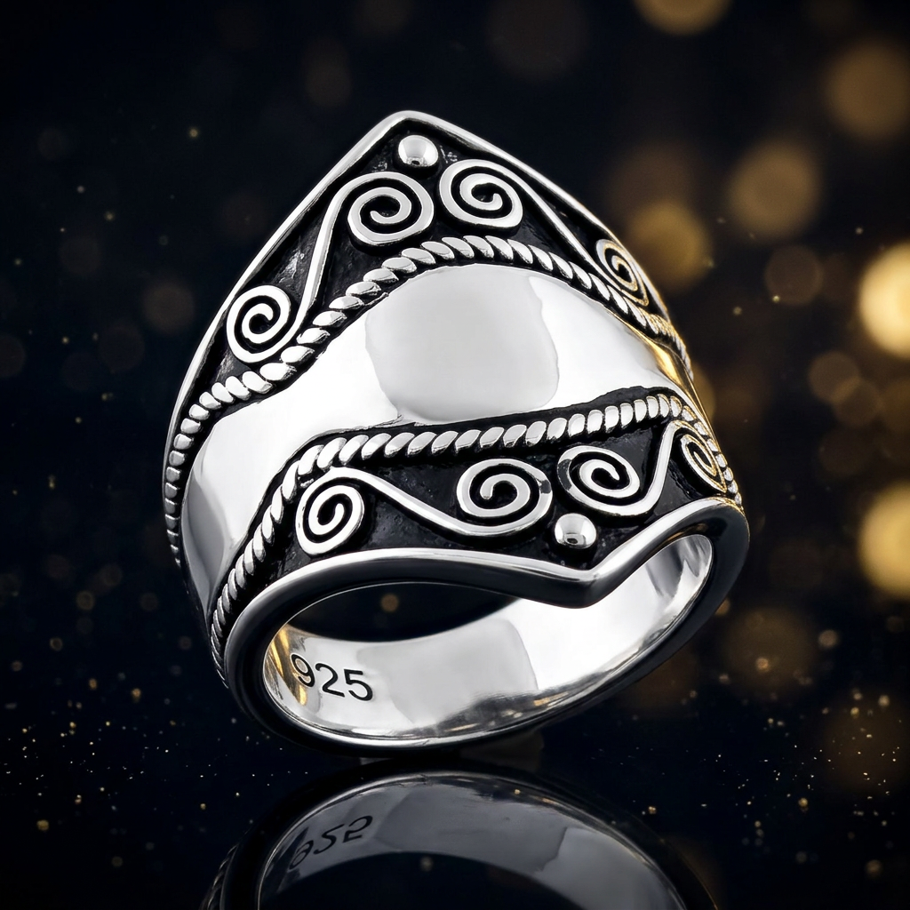 Sterling Silver 9mm Oxidized Bali Spiral and Rope Saddle Ring for Women life4