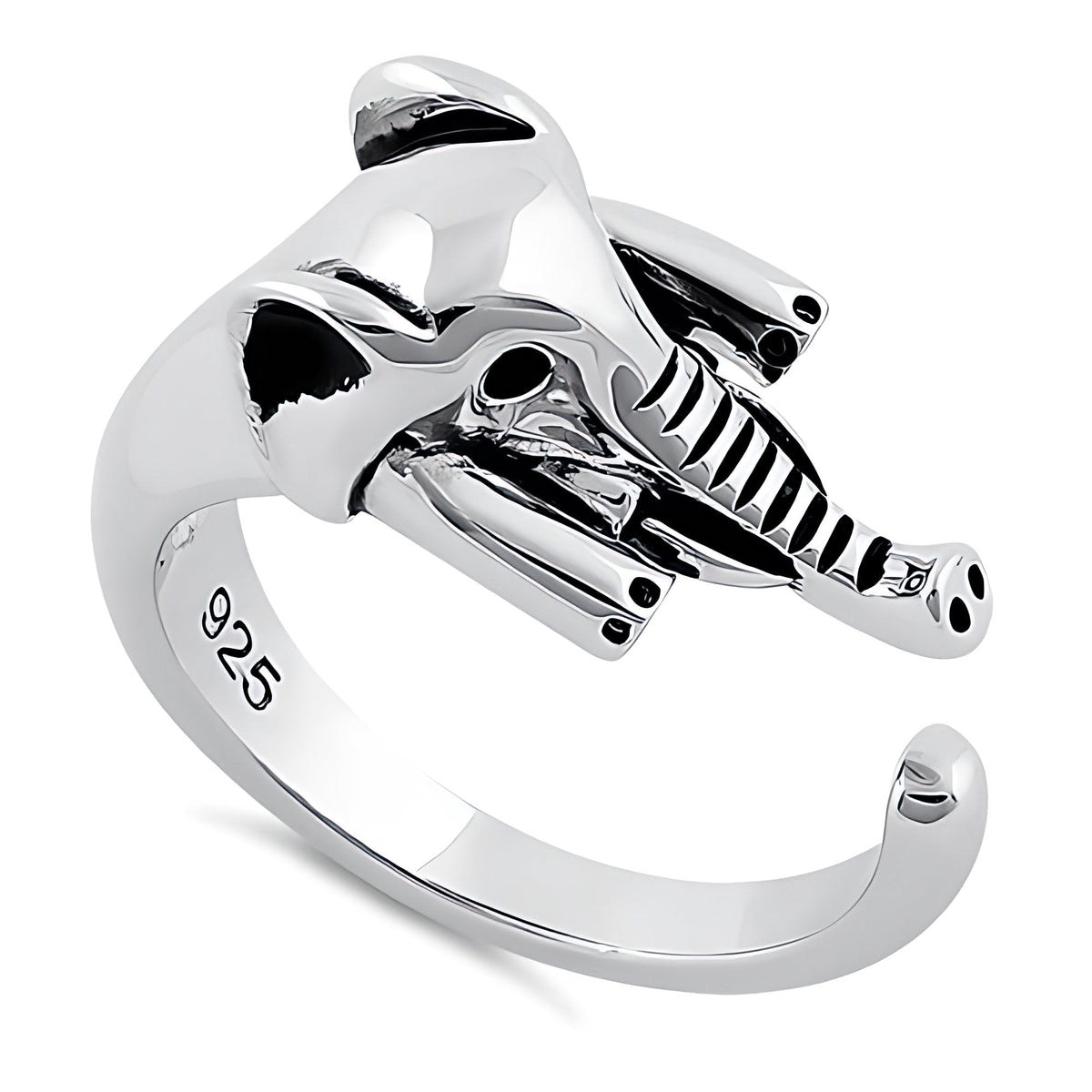 Sterling Silver 5.7mm Elephant Head Open Wrap Ring for Women