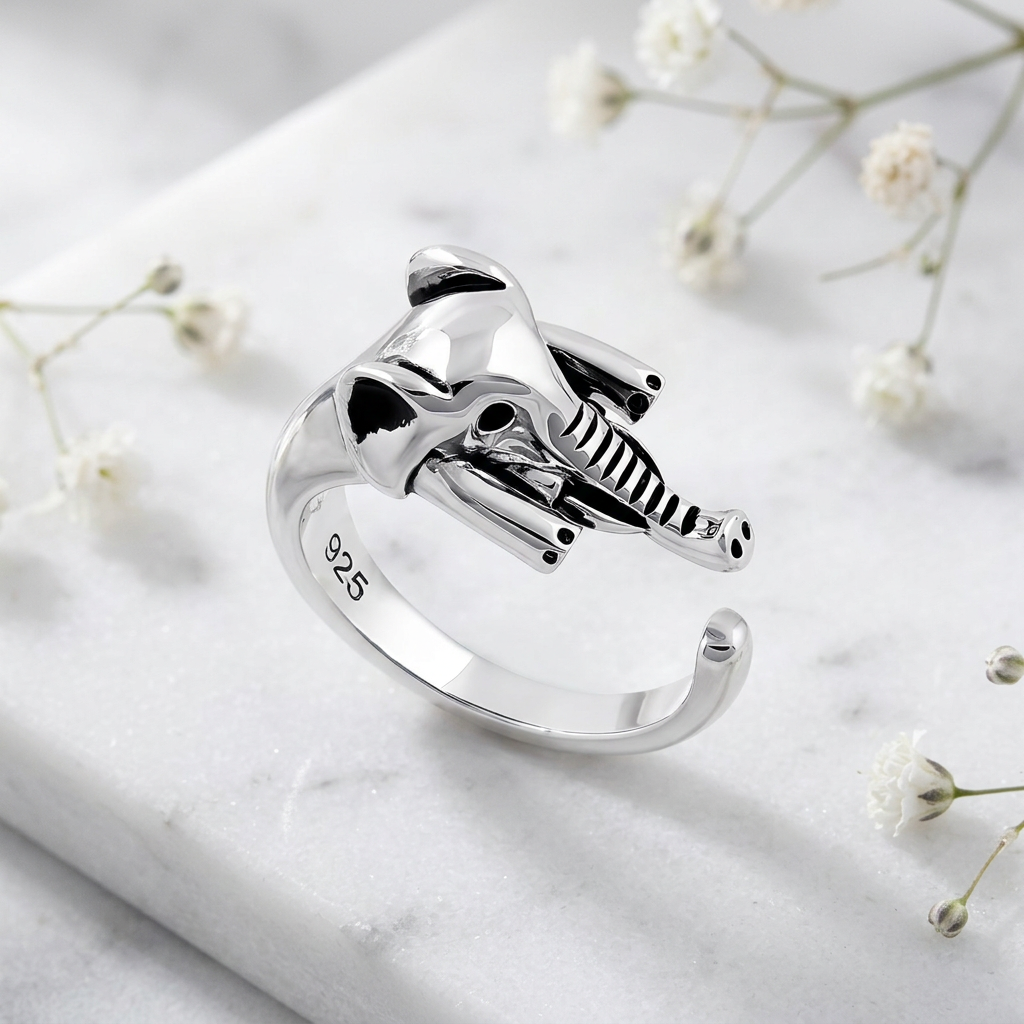 Sterling Silver 5.7mm Elephant Head Open Wrap Ring for Women life1