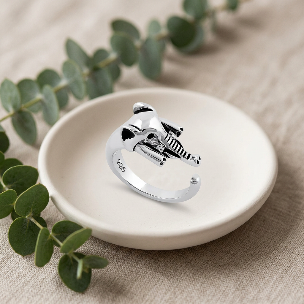 Sterling Silver 5.7mm Elephant Head Open Wrap Ring for Women life2