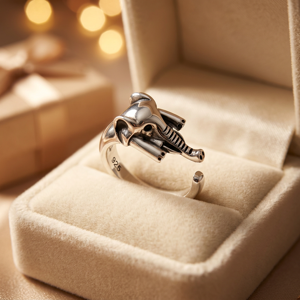 Sterling Silver 5.7mm Elephant Head Open Wrap Ring for Women life3