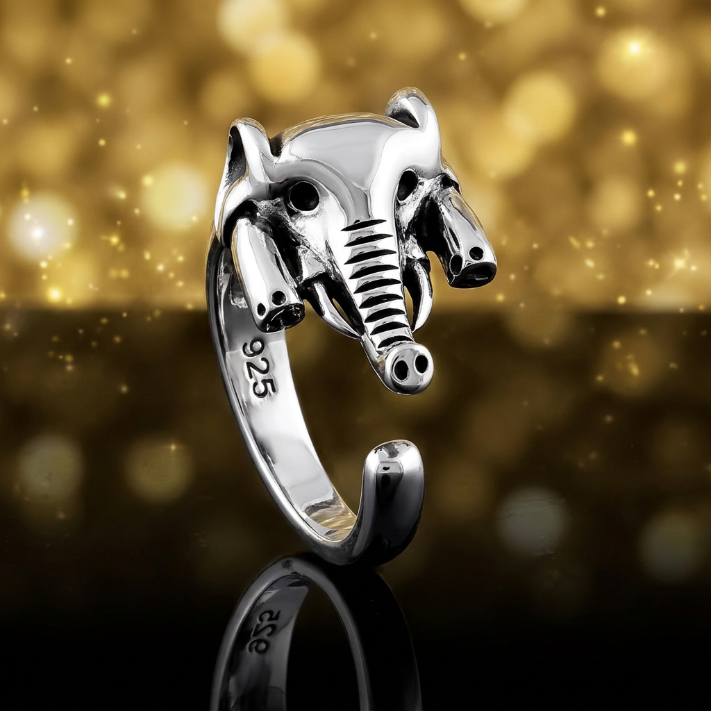 Sterling Silver 5.7mm Elephant Head Open Wrap Ring for Women life4