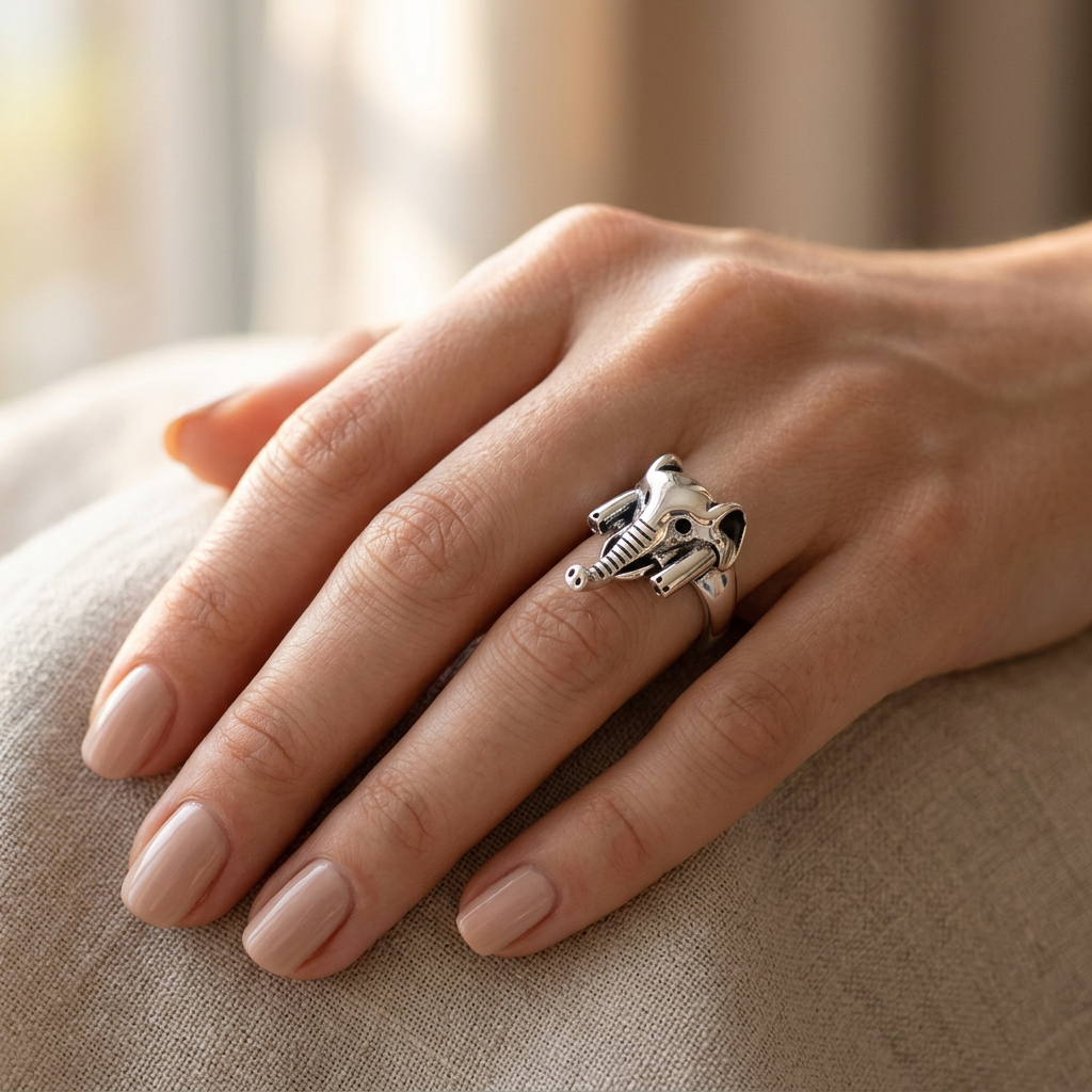 Sterling Silver 5.7mm Elephant Head Open Wrap Ring for Women model