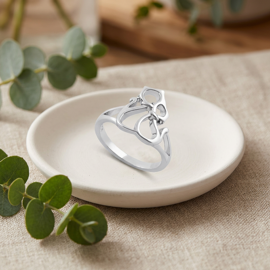 Sterling Silver Openwork Double Cat Statement Ring for Women life2