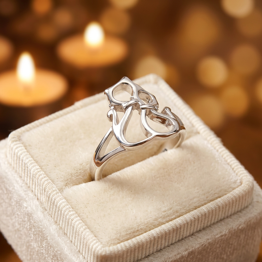 Sterling Silver Openwork Double Cat Statement Ring for Women life3