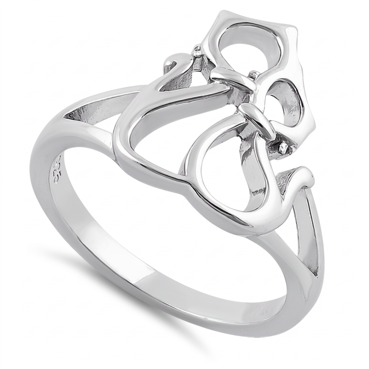 Sterling Silver Openwork Double Cat Statement Ring for Women