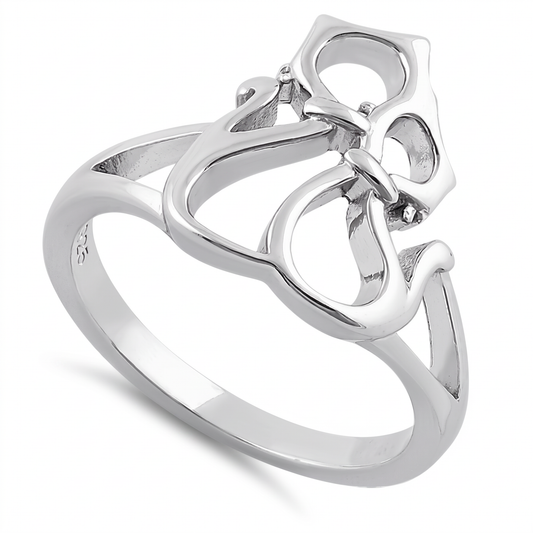 Sterling Silver Openwork Double Cat Statement Ring for Women
