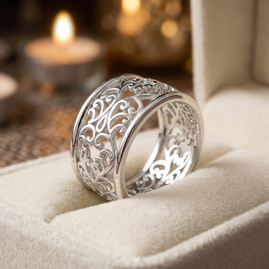 Sterling Silver 11.6mm Extra Wide Openwork Vine Scroll Band Ring for Women life3