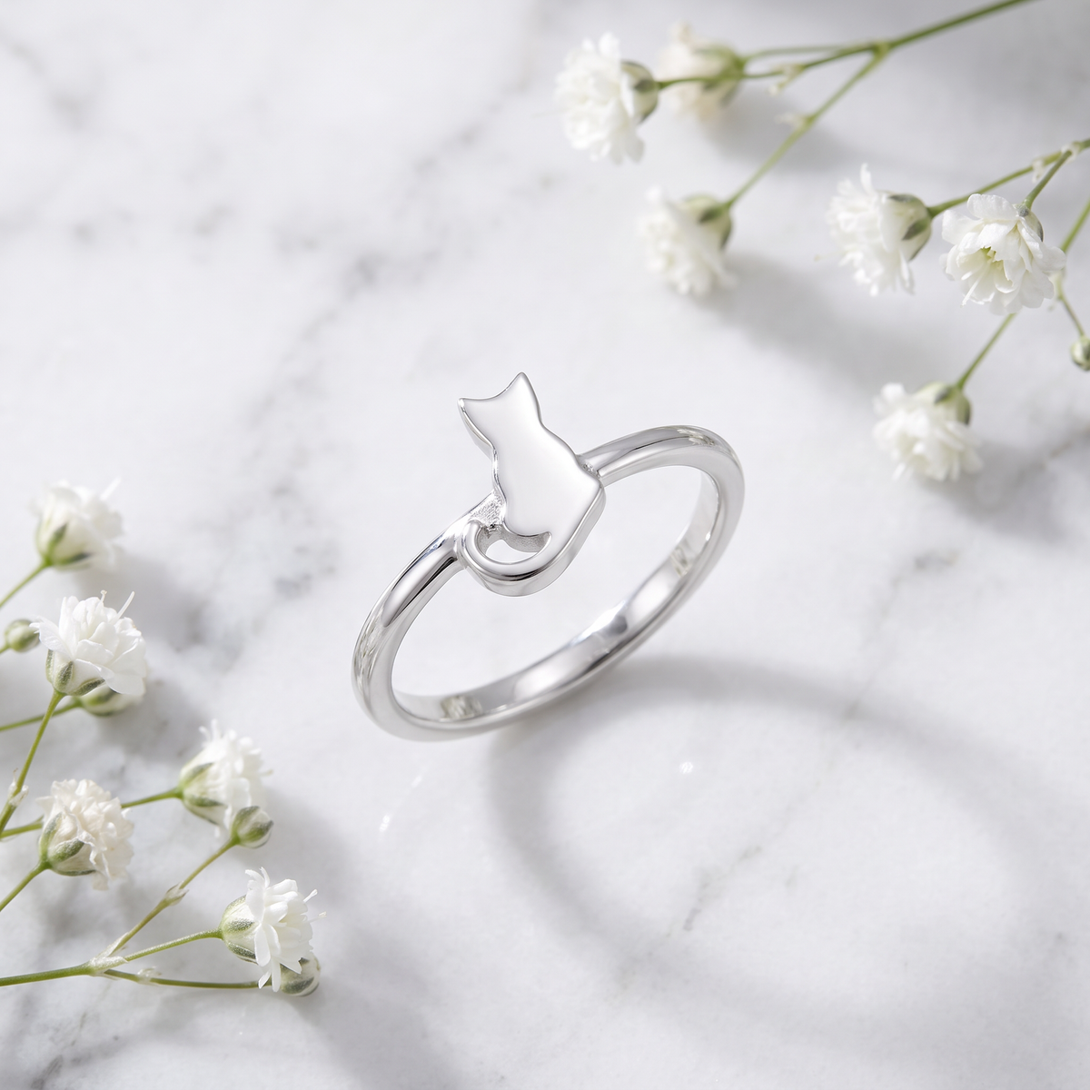 Sterling Silver Sitting Cat Stacking Ring for Women life1