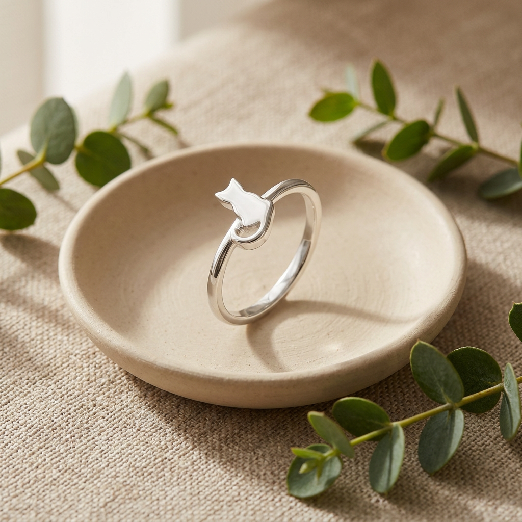 Sterling Silver Sitting Cat Stacking Ring for Women life2