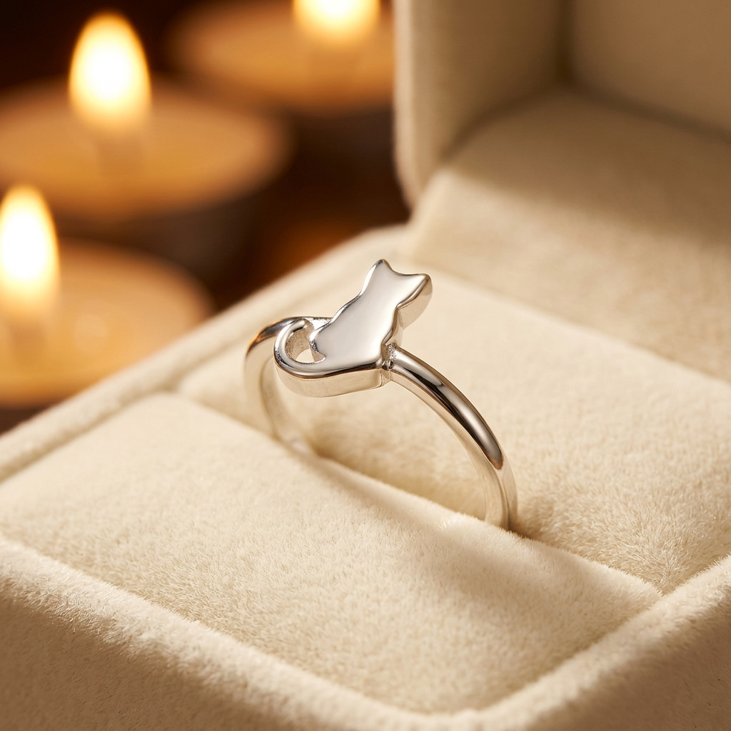 Sterling Silver Sitting Cat Stacking Ring for Women life3