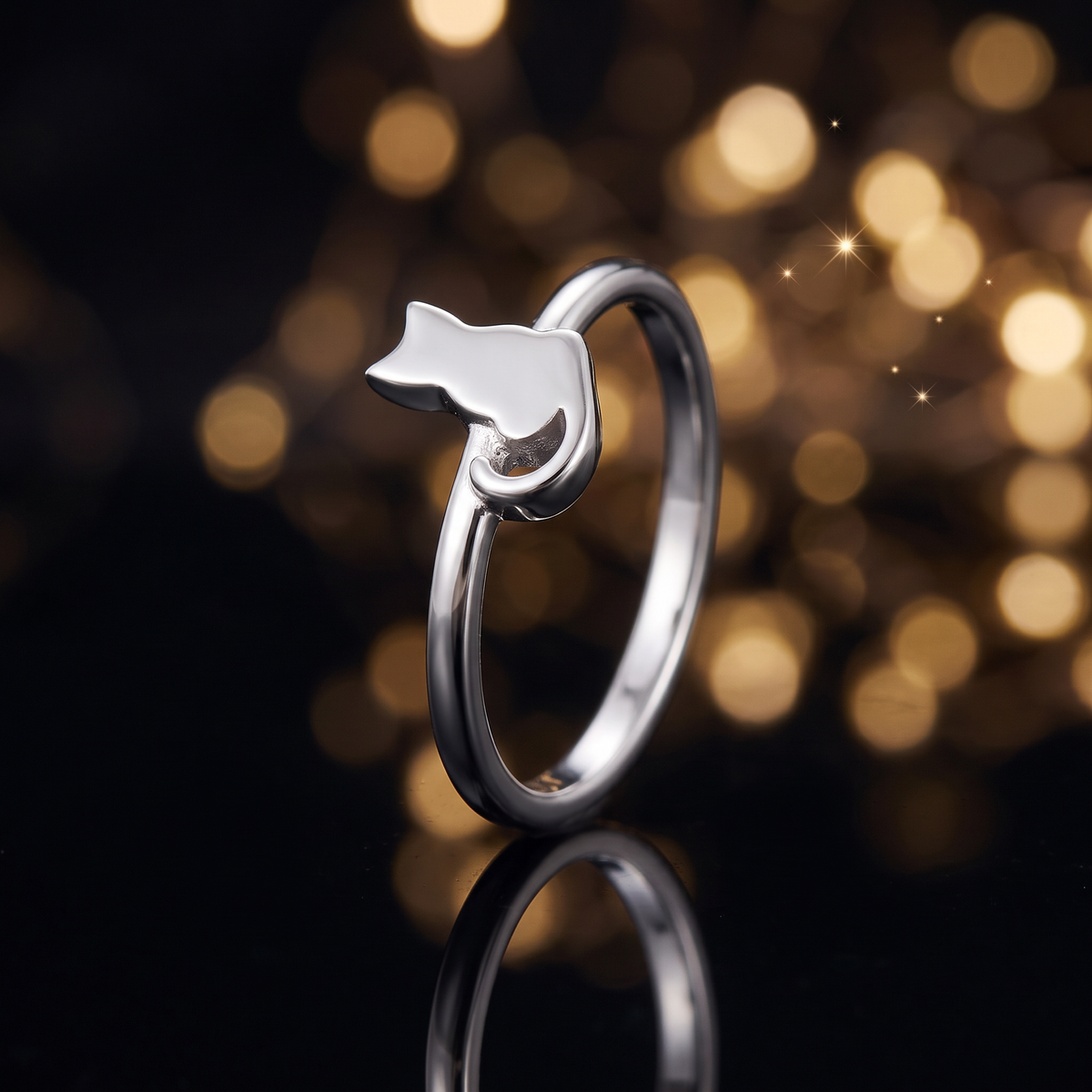 Sterling Silver Sitting Cat Stacking Ring for Women life4