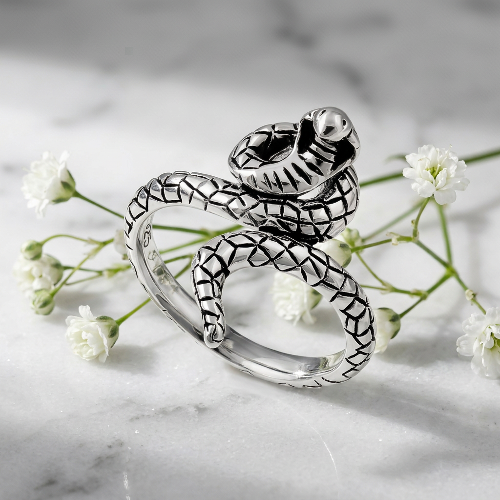 Sterling Silver Oxidized Cobra Snake Wrap Ring, Unisex life1