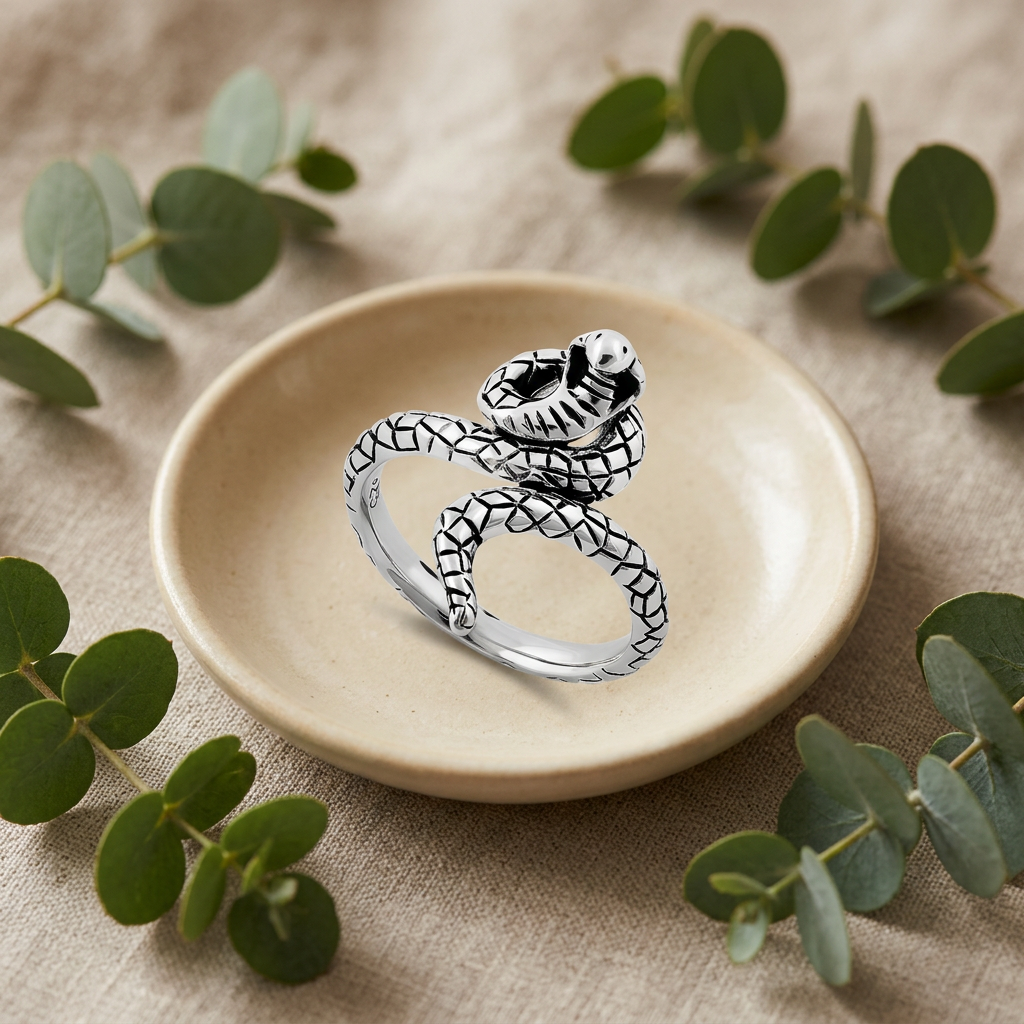 Sterling Silver Oxidized Cobra Snake Wrap Ring, Unisex life2