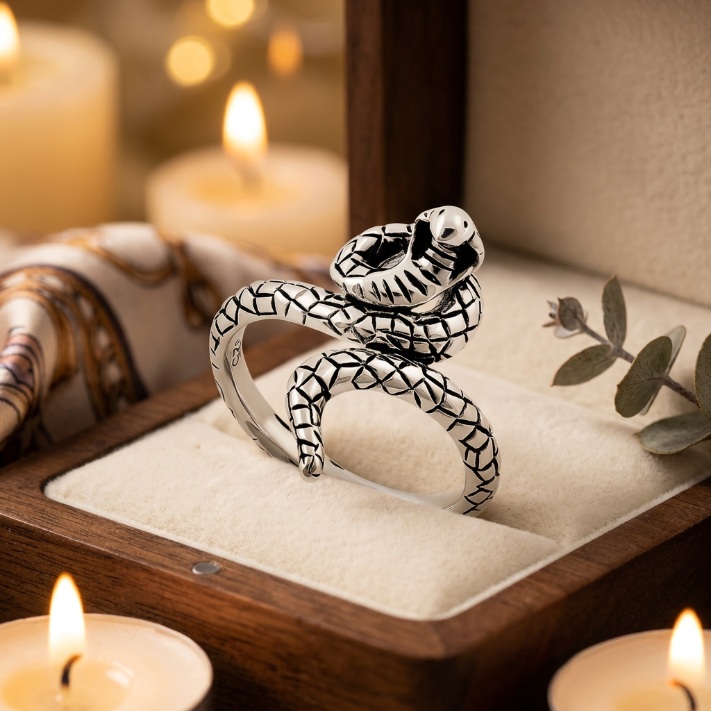 Sterling Silver Oxidized Cobra Snake Wrap Ring, Unisex life3