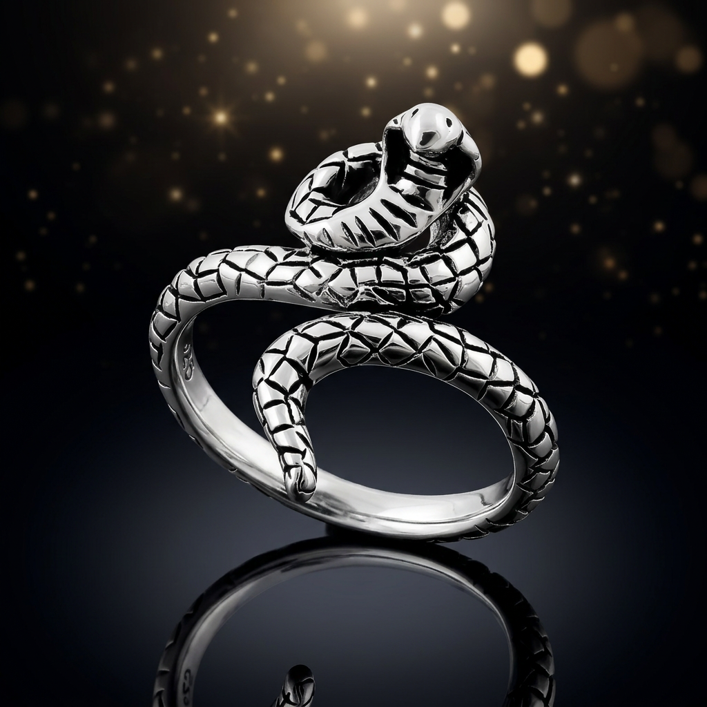 Sterling Silver Oxidized Cobra Snake Wrap Ring, Unisex life4
