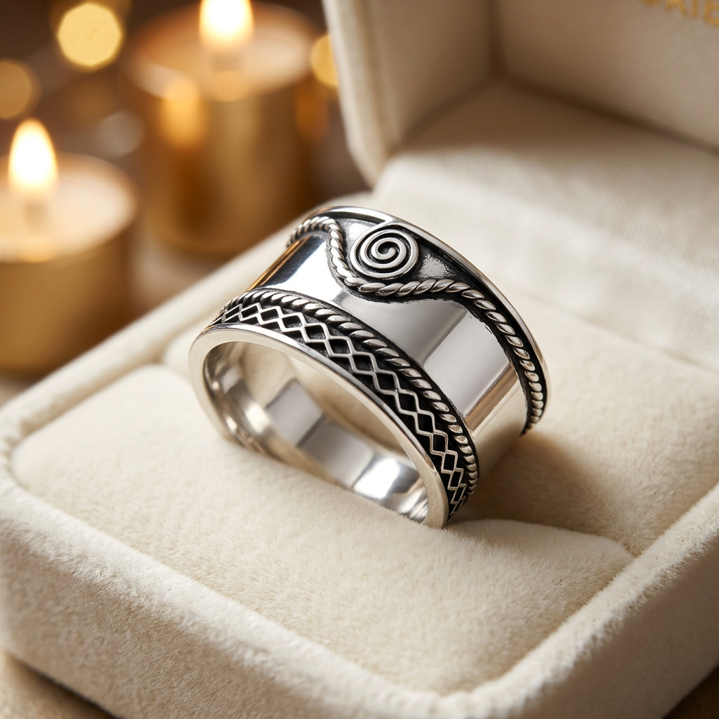 Sterling Silver 11.9mm Oxidized Bali Spiral Wide Cigar Band Ring for Women life3