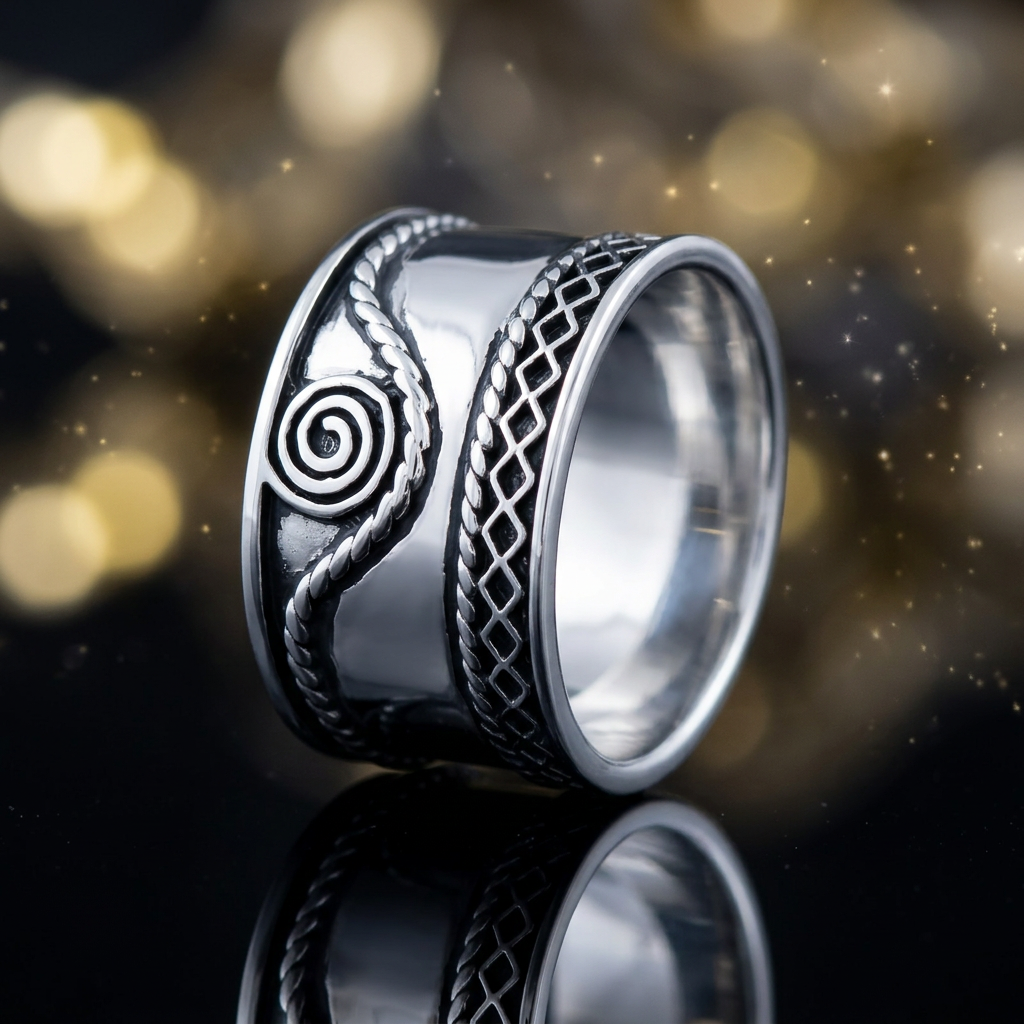 Sterling Silver 11.9mm Oxidized Bali Spiral Wide Cigar Band Ring for Women life4