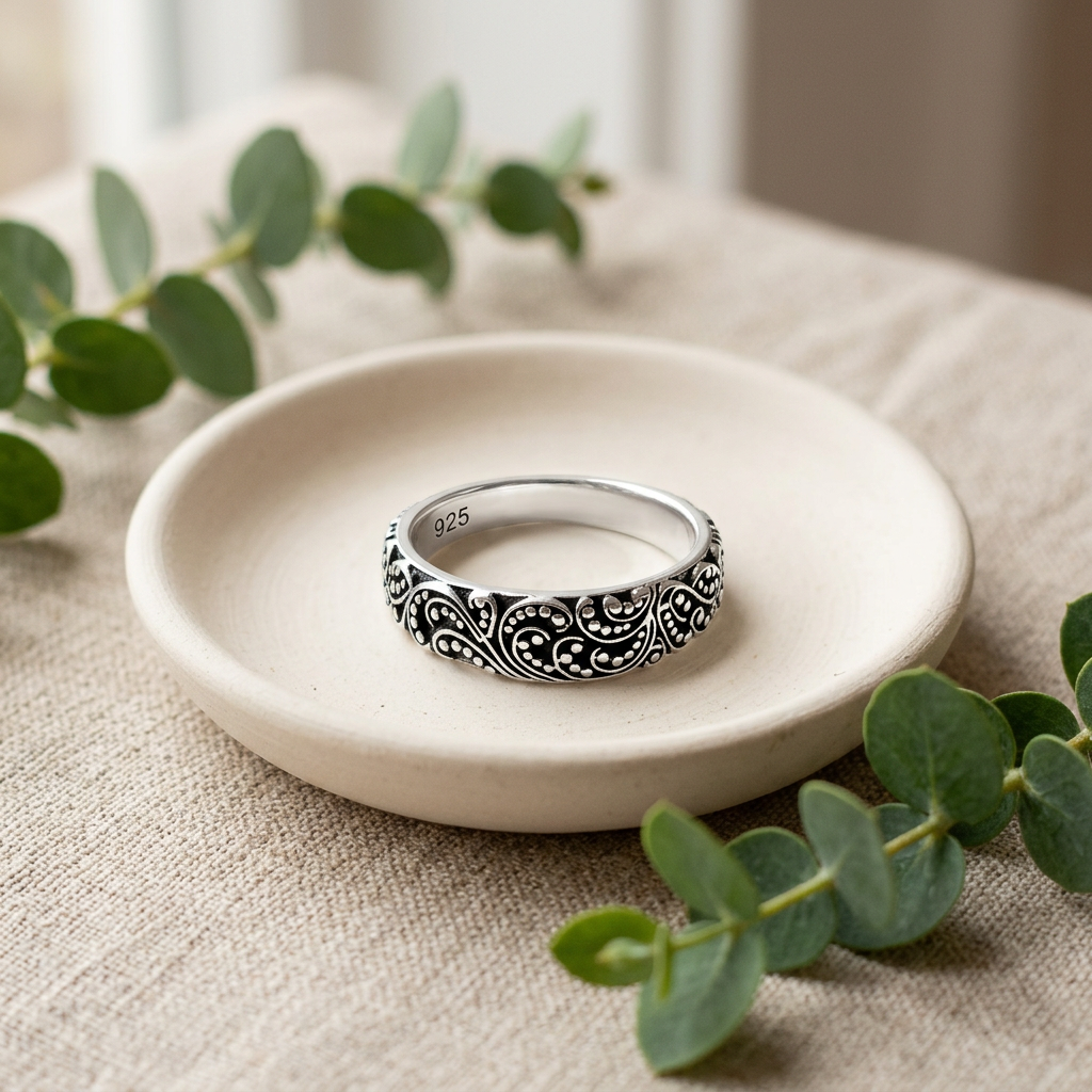 Sterling Silver 3.1mm Oxidized Bali Beaded Scroll Stacking Band Ring for Women life2