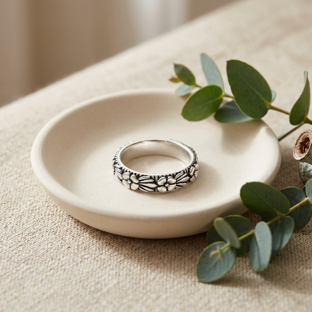 Sterling Silver Plumeria Flower Eternity Band Ring for Women life2