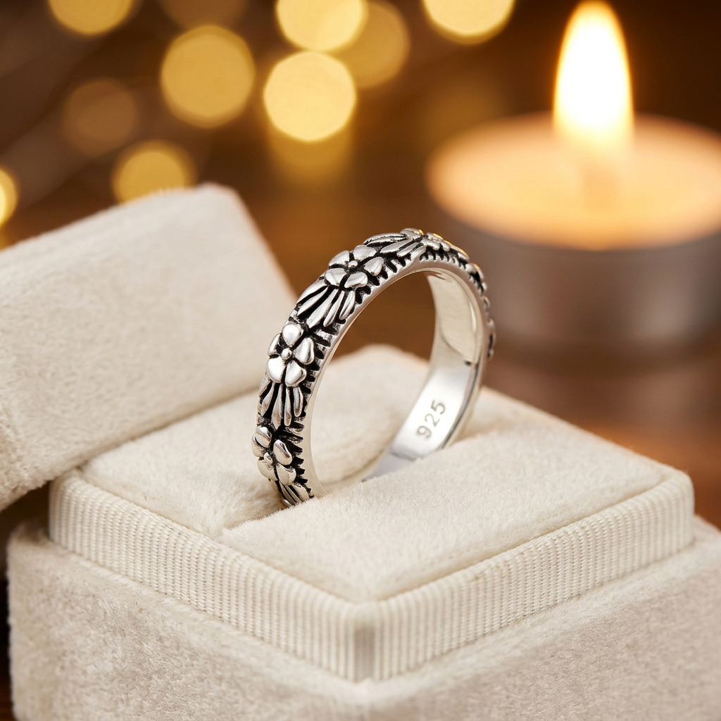 Sterling Silver Plumeria Flower Eternity Band Ring for Women life3