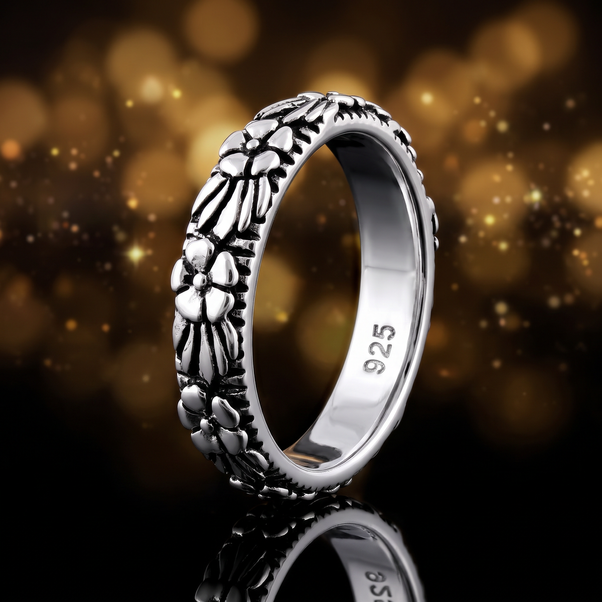 Sterling Silver Plumeria Flower Eternity Band Ring for Women life4
