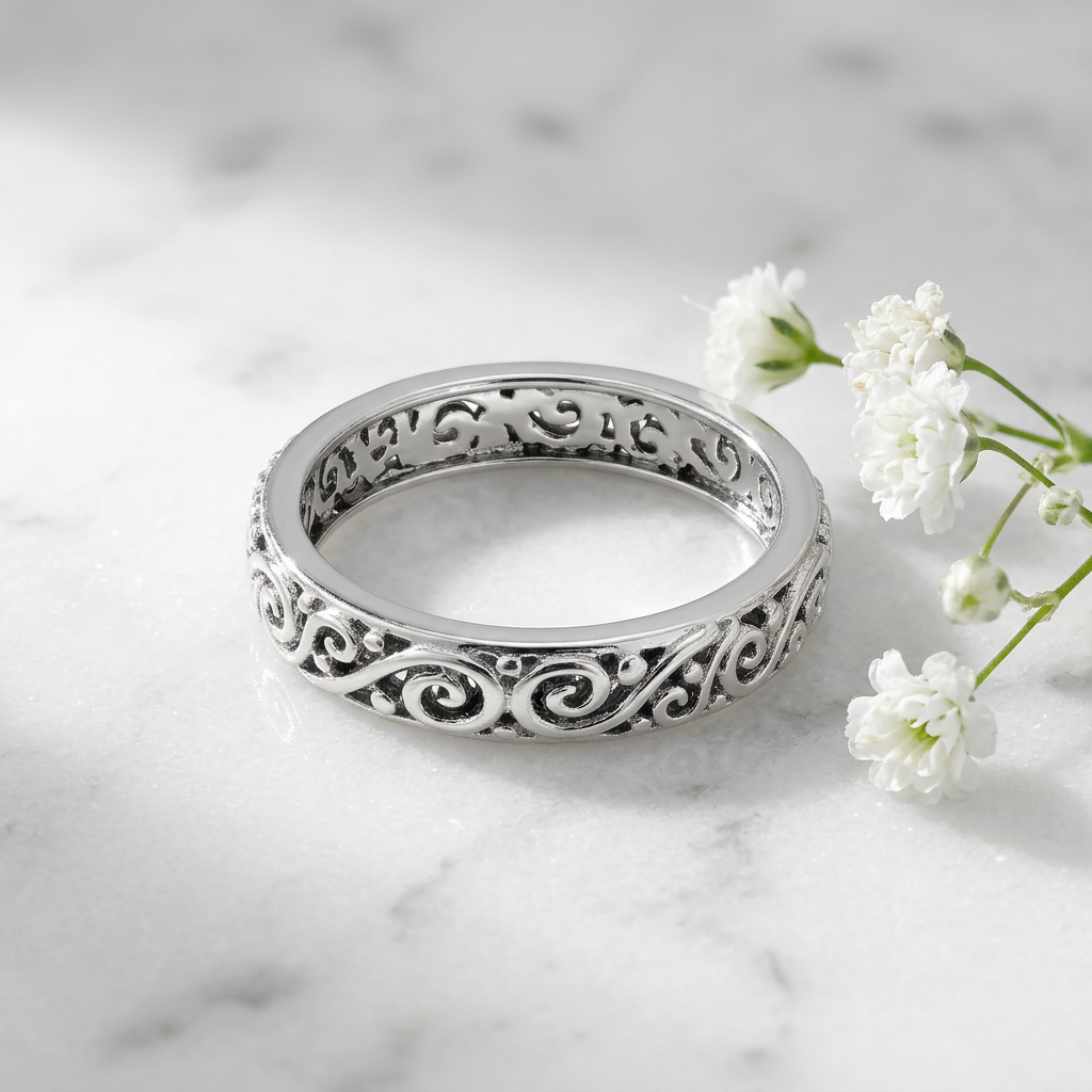 Sterling Silver 3.7mm Swirling Vine Eternity Band Ring for Women life1