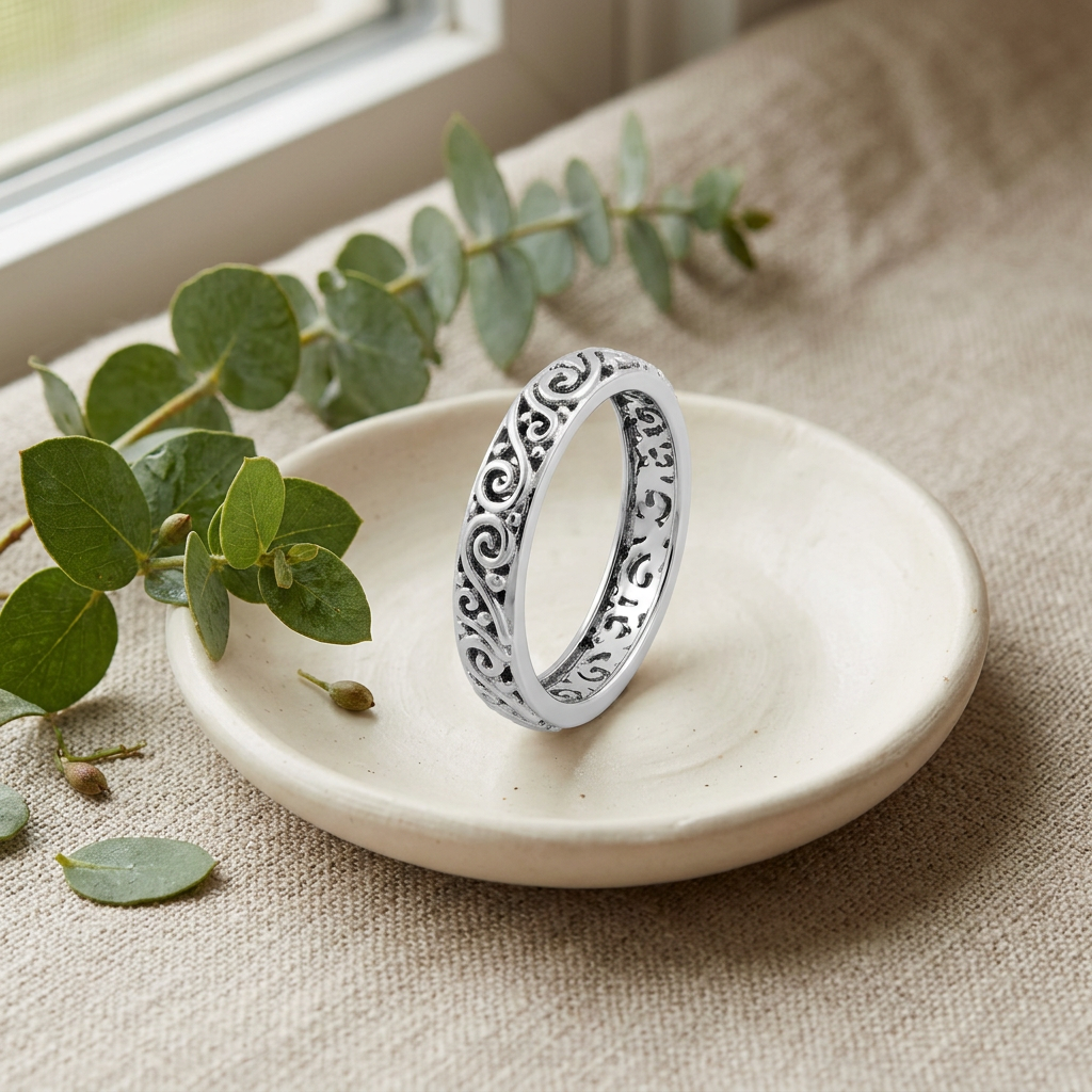 Sterling Silver 3.7mm Swirling Vine Eternity Band Ring for Women life2