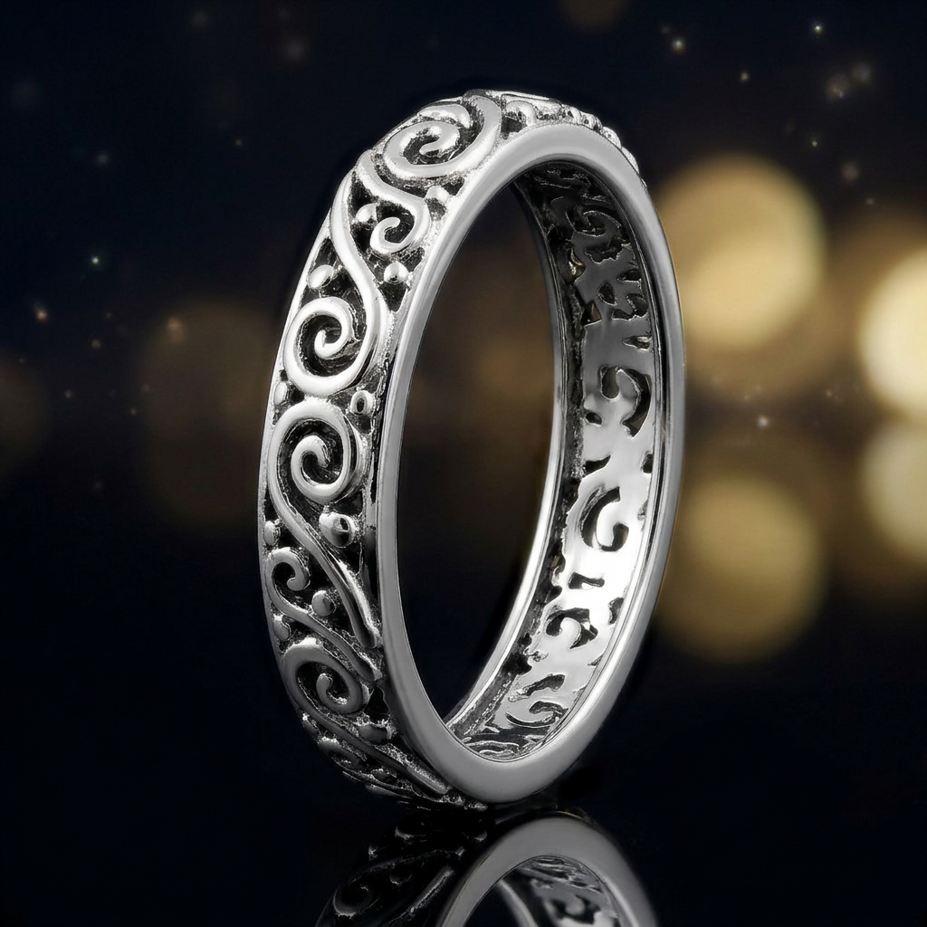 Sterling Silver 3.7mm Swirling Vine Eternity Band Ring for Women life4