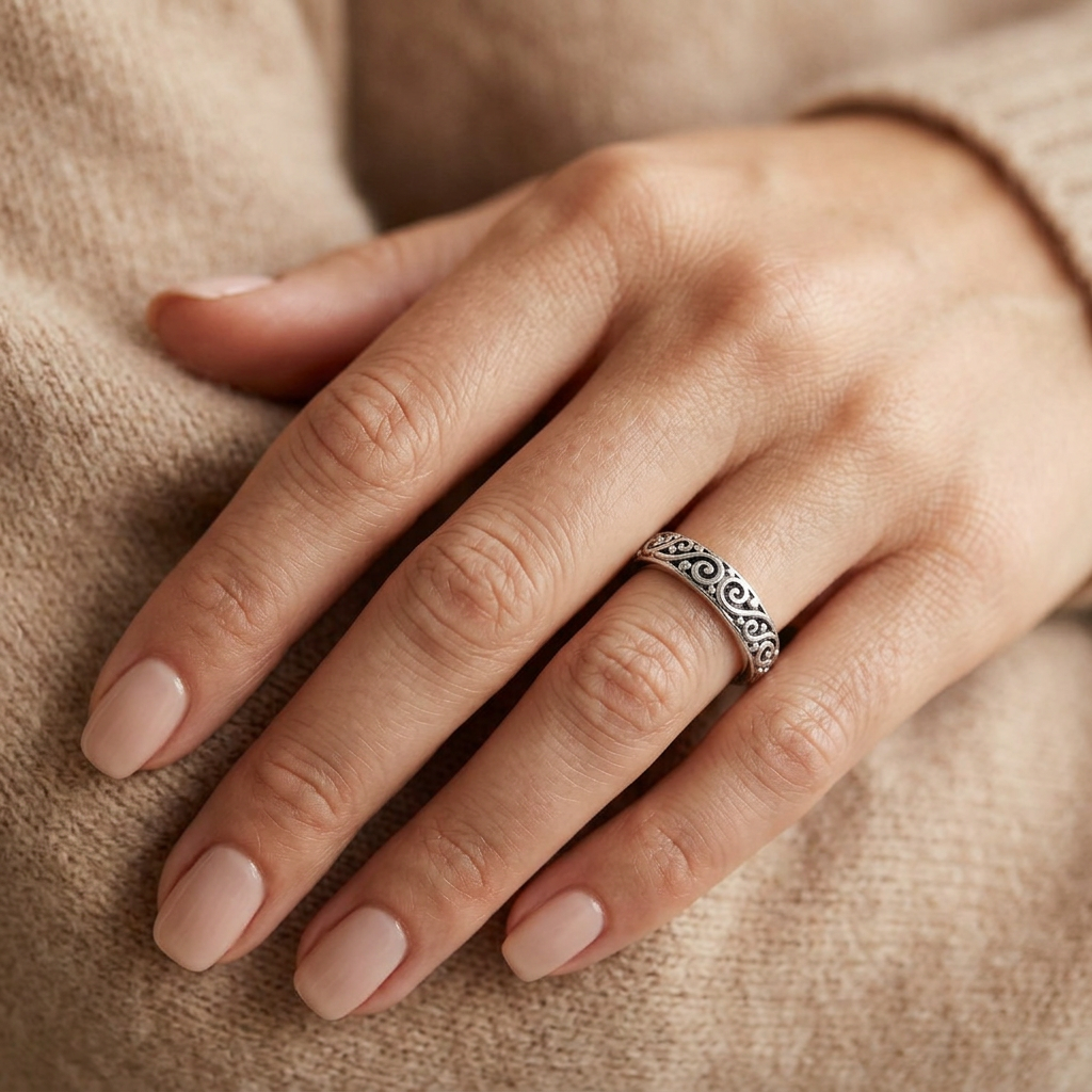 Sterling Silver 3.7mm Swirling Vine Eternity Band Ring for Women model