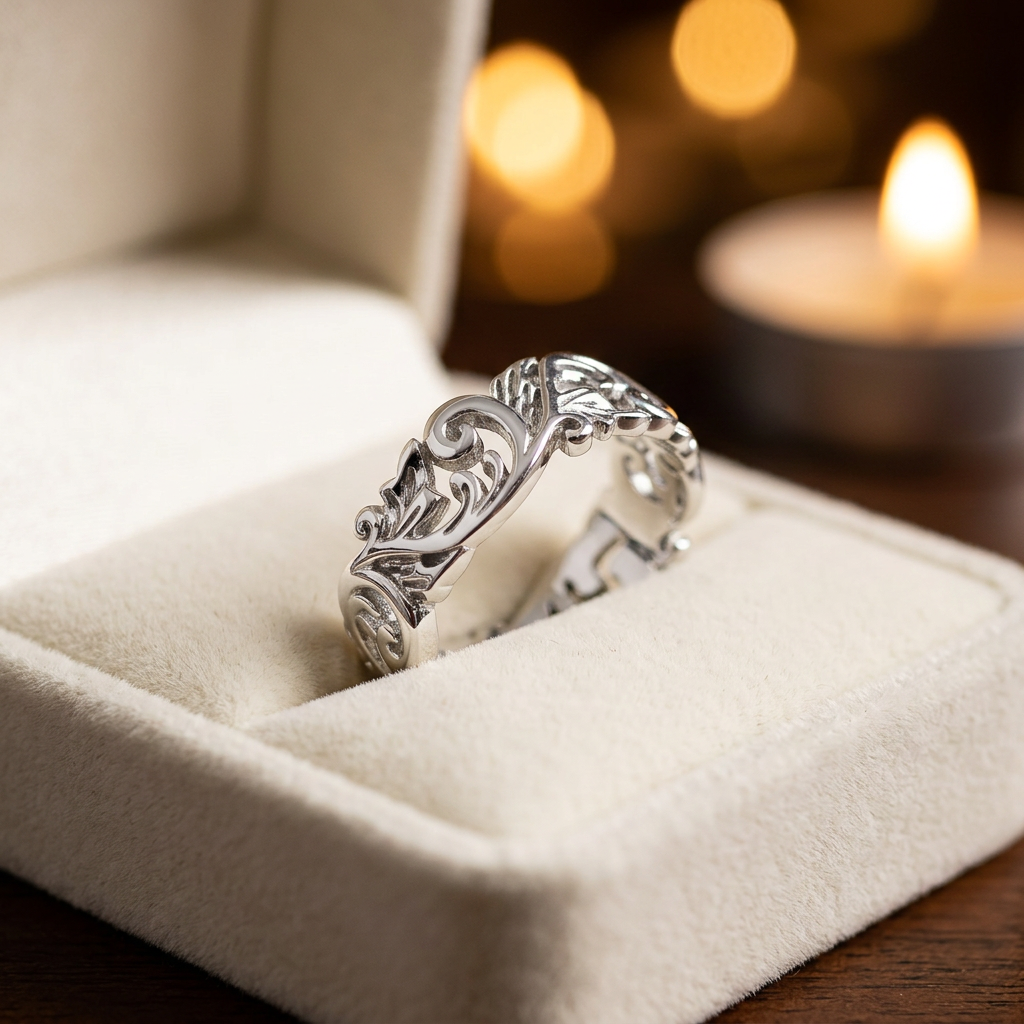 Sterling Silver 6.5mm Filigree Leaf Scroll Eternity Band Ring for Women life3