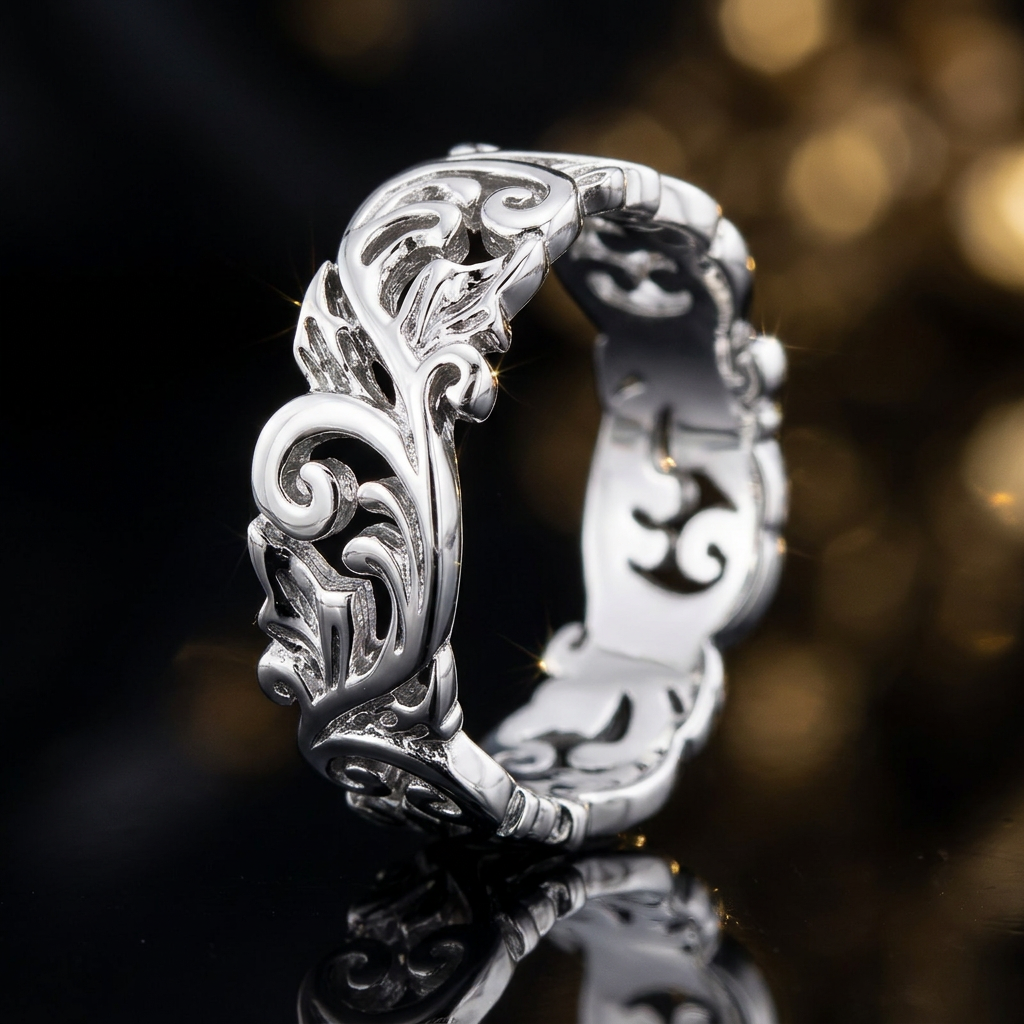Sterling Silver 6.5mm Filigree Leaf Scroll Eternity Band Ring for Women life4