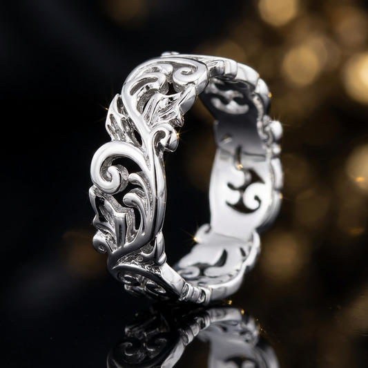 Sterling Silver 6.5mm Filigree Leaf Scroll Eternity Band Ring for Women life4