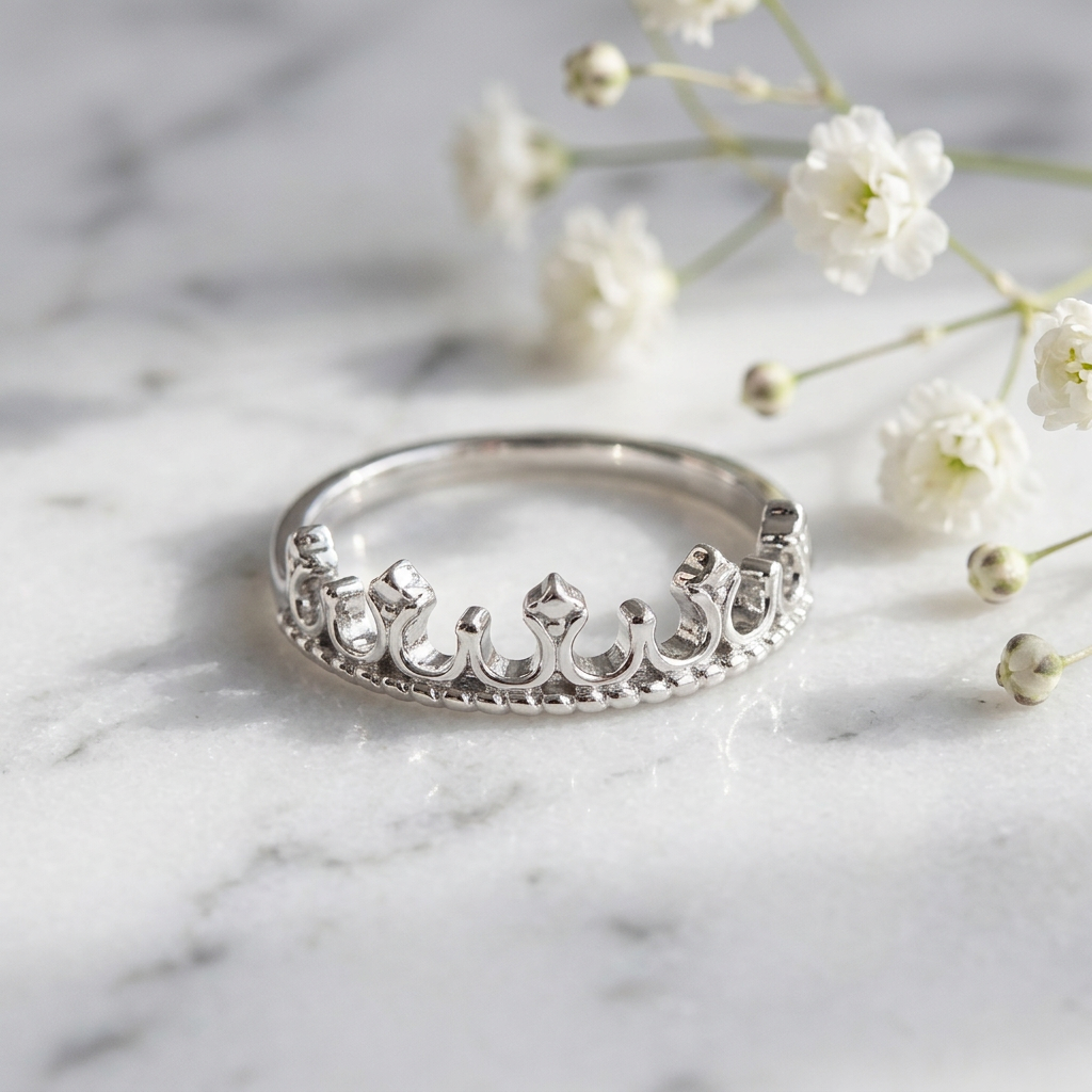 Sterling Silver 2mm Princess Tiara Crown Rope Edge Ring for Women life1