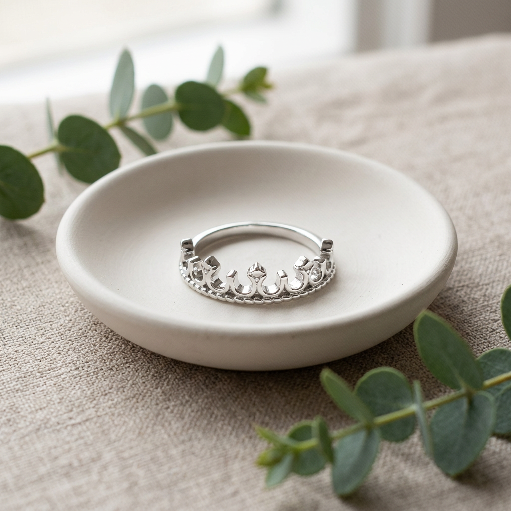 Sterling Silver 2mm Princess Tiara Crown Rope Edge Ring for Women life2