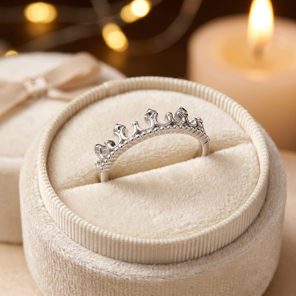 Sterling Silver 2mm Princess Tiara Crown Rope Edge Ring for Women life3