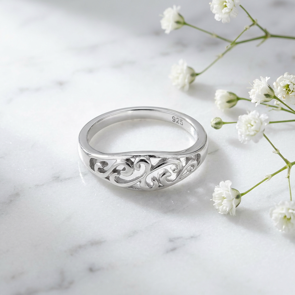 Sterling Silver Swirl Vine Band Ring for Women life1