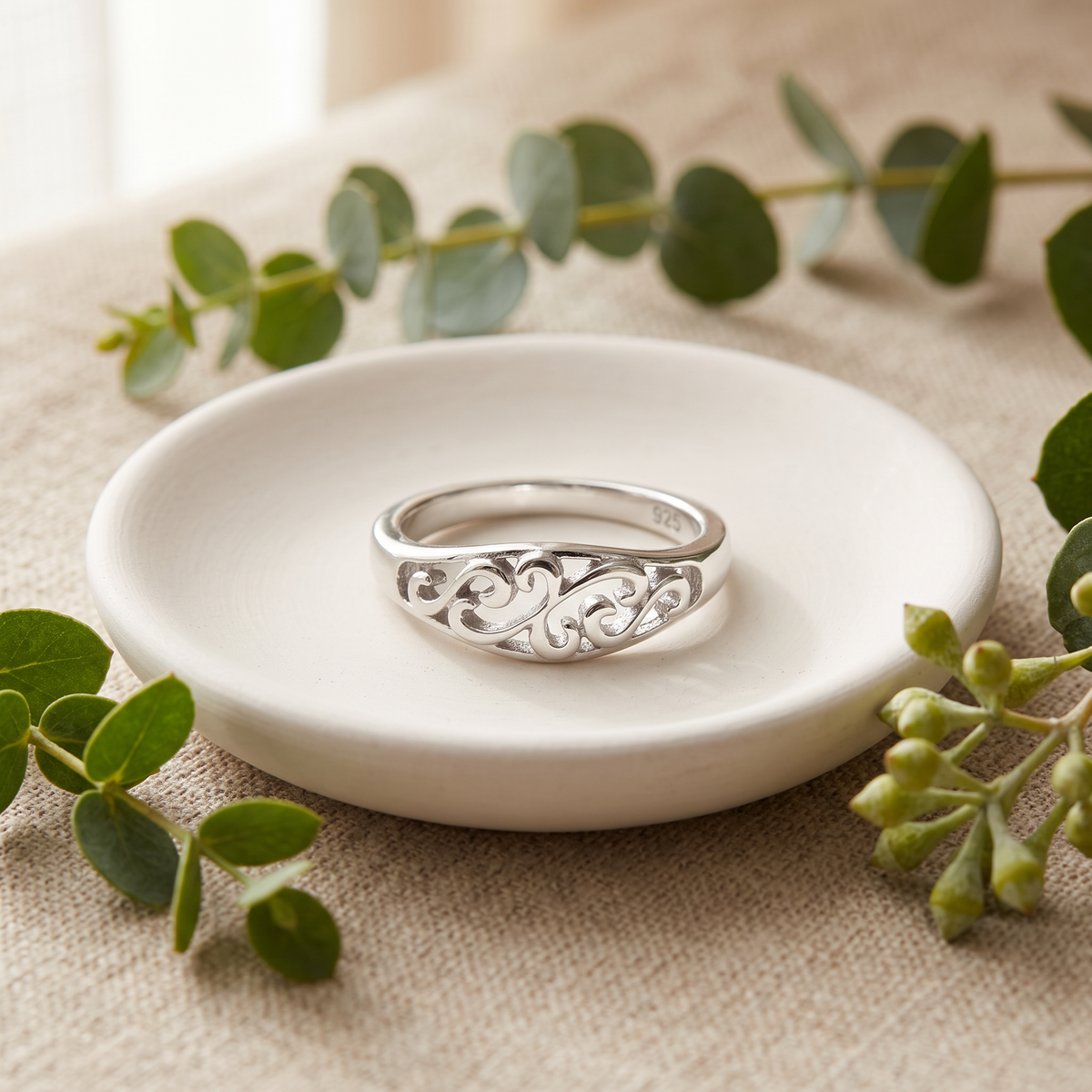 Sterling Silver Swirl Vine Band Ring for Women life2
