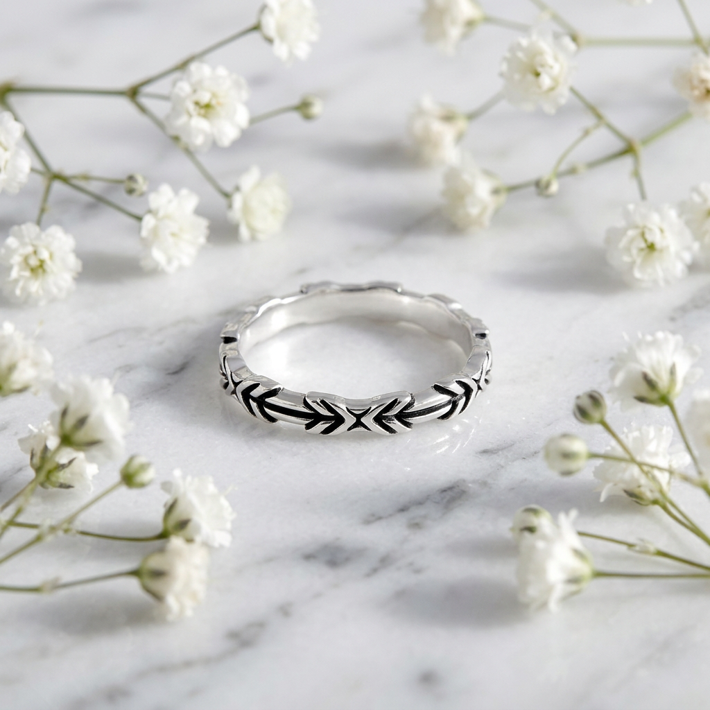 Sterling Silver 3mm Oxidized Arrow Chevron Eternity Band Ring for Women life1